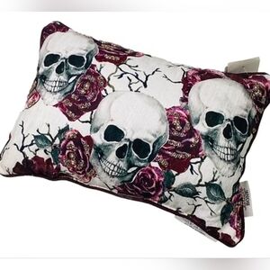 2 - Mortar & Bone Halloween Skulls & Roses Beaded Throw Pillows